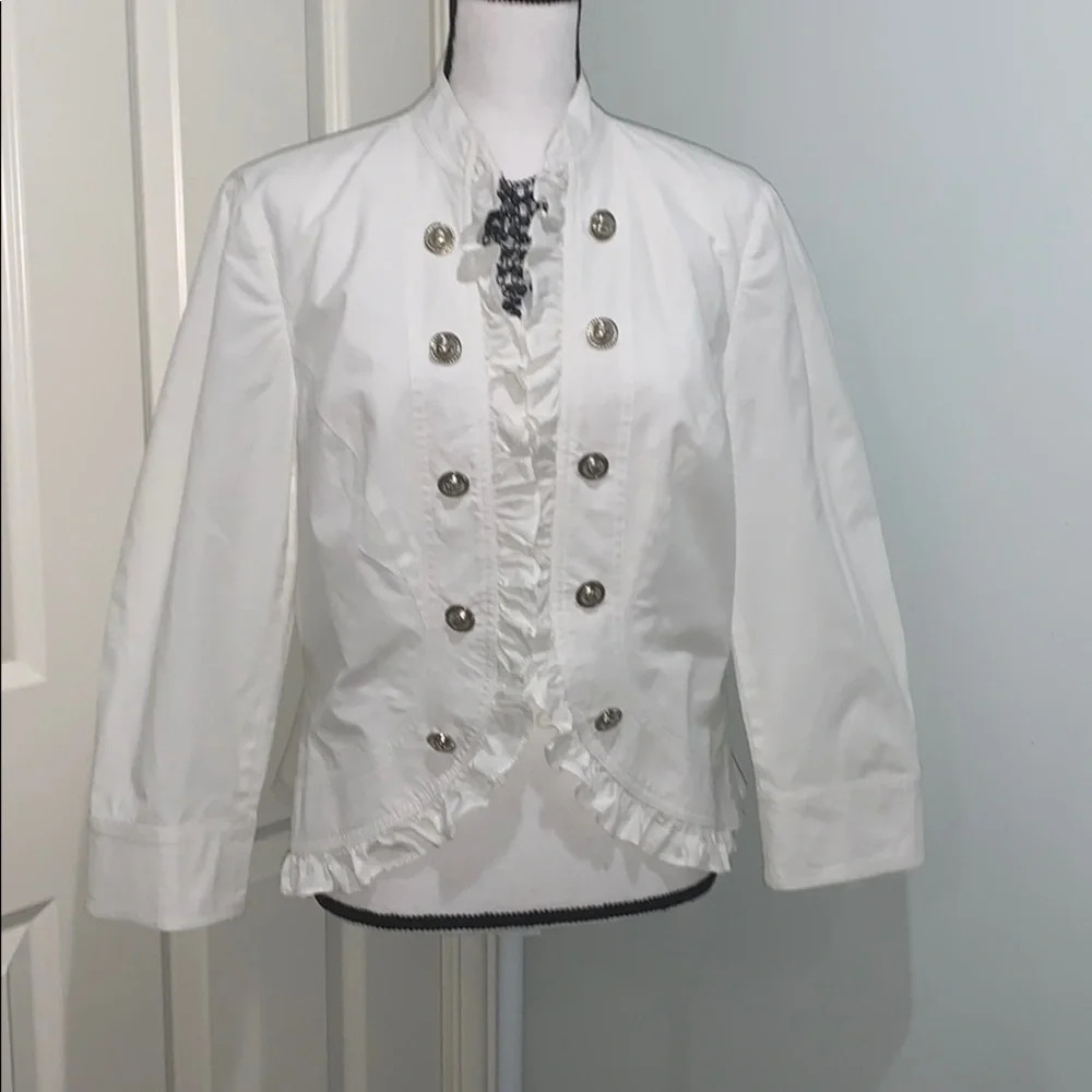 INC white Military Ruffled Jacket PL